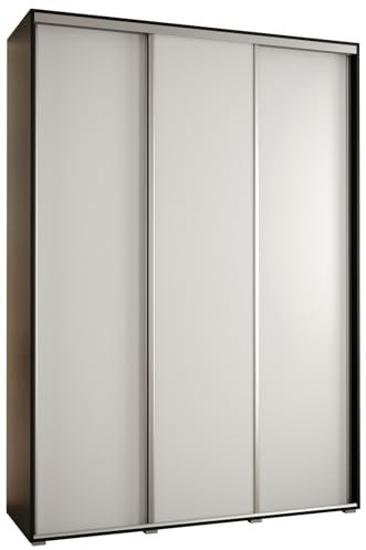 MEBLE KRYSPOL Davos 1 170 Schlafzimmerschrank mit DREI Schiebetüren - Moderner Kleiderschrank mit Kleiderstange und Regalen - 235,2x170x45 cm - Schwarz Weiß Silber