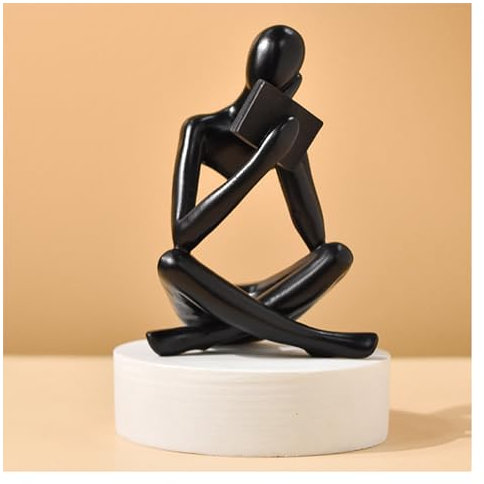 NEWUEINCN Moderne Denker Harz Statue Schwarz Leseornament Denker Skulptur Dekoration Harz Dekoration Kunst Statue Geeignet für Wohnzimmer, Schlafzimmer, Büro, Bibliothek (Schwarz Rechts)