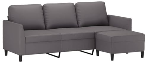 vidaXL 3-Sitzer-Sofa mit Hocker Grau 180 cm Kunstleder