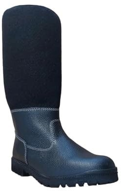 Filzstiefel in Gr. 45, warme und rutschfeste Leder-Stiefel mit Woll-Filz und Thermosohle