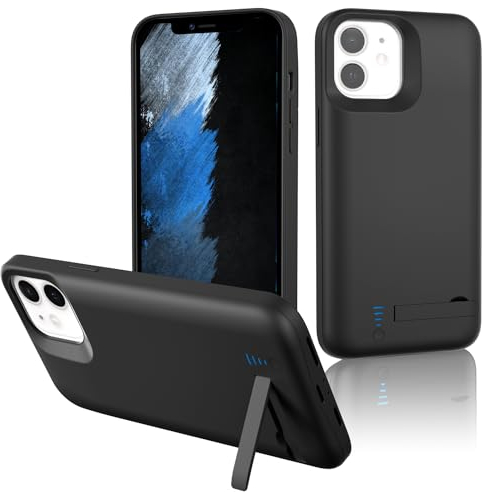 Gladgogo Battery Case for iPhone 11, 6800mAh Portable Charging Case with Kickstand, Rechargeable Backup Charger Cover - Black