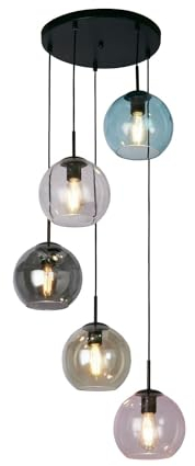Licht-Erlebnisse Hängelampe rund Ø 51 cm H: max. 1,2 m verstellbar Bunt Glas Kugel Schirme 4-flammig E27 Pendelleuchte Esstisch Esszimmer