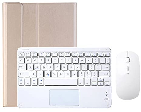 ZKAIAI Funda Teclado con Ratón para iPad 9.7 (6ª Gen 2018/5ª Gen 2017), iPad Air 2/1, iPad Pro 9.7, QWERTY Español Teclado Inalámbrico Desmontable con Trackpad y Portalápices, Oro con Panel Táctil