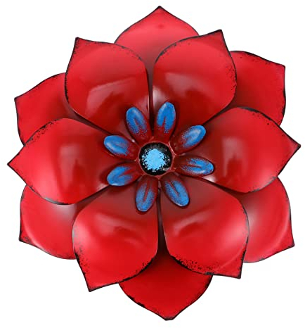 GARVALON Decoración De Flores Metálicas Colgantes De Pared Hierro Forjado Rojo Escultura Tridimensional Resistente Al Exterior Para Salón Dormitorio y Jardín