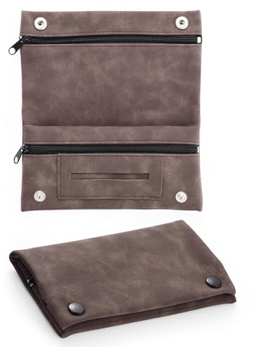 LHOEST Tabaktasche Leder, Tabakbeutel für Tabak, Drehtabak Tasche mit Magnetverschluss Faltbar, Tragbar Tabakbeutel für Drehtabak, Tabaktasche Drehertasche Mehrschichtig, Braun