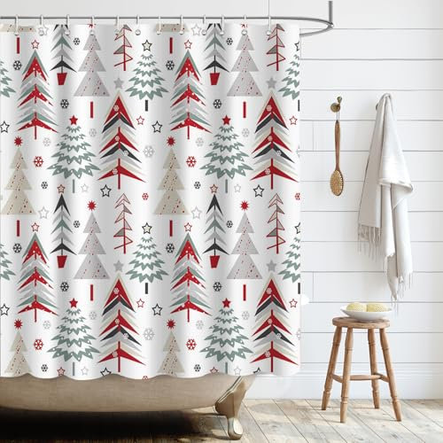 APROPHIC Weihnachten Duschvorhang, Bunte Vorhänge, Weihnachtsbaum 180x180, Winter Weihnachtsvorhänge, Stoff, Badezimmer Vorhänge Mit Haken