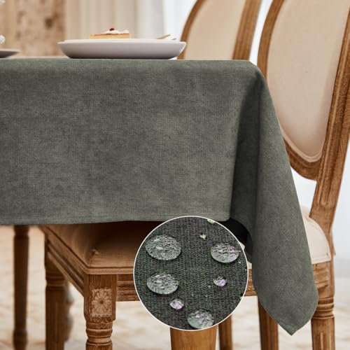 WAITER TREE Tischdecke Hochwertig Tischdecke Abwaschbar Tischtuch Pflegeleichte Tischdecke Flaumoptik Wasserdicht Tischdecke Lotuseffekt Schwarze Olive 140 x 240 cm