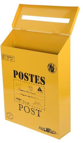 Lurrose Wandbriefkasten aus Eisen ohne Schloss Vintage Postfach mit Zeitungsrolle Wetterfester Metallbriefkasten für Haus und Garten Wandmontiert Gelb