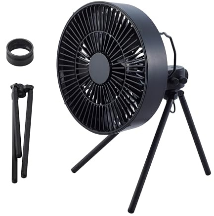 ELECOM NESTOUT Camping Fan & Circulator, 16cm blade span, w/Tripod, USB-C | 3 Speeds + Breeze Mode, 3 Angle Oscillation, Timer 60/120/240 min, 90° Adjustable tilt, Battery sold separately (Black)