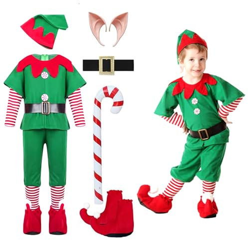 Elfen Kostüm für Herren Weihnachtself, Weihnachtself Kostüm, Weihnachtselfen Kostüm für Jungen, Wichtel Kostüme für Weihnachten, für Kinder & Verkleidung für Partys, Karneval & Halloween, Grün (120)