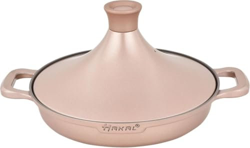 Cuisson Tajine Safran 30 cm - Antiadhésif - Sans PFOA - Convient pour Toutes les plaques de cuisson - Or rose avec gants de four et feutre
