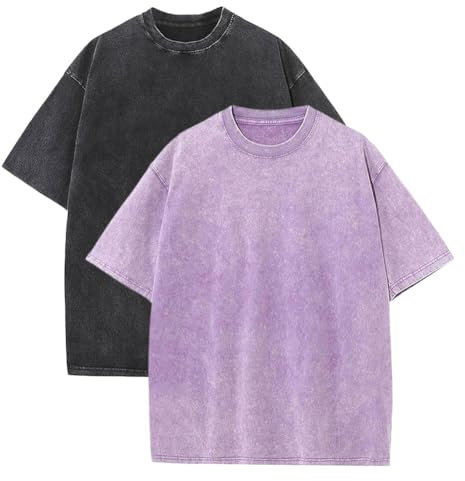 Botong Pump Covers T-Shirts Workout T Shirts for Men Oversized Gym Loose Fit Tshirt Vintage Heavyweight Tee Black+Purple XXL