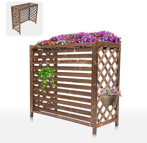 MDXVRKYBC Funda Aire Acondicionado Exterior Grande Cubre Aire Acondicionado Exterior, Cubiertas De Radiador De Tablero De Madera Engrosada para Ocultar El Aire Acondicionado, 4 Tamaños(Small)