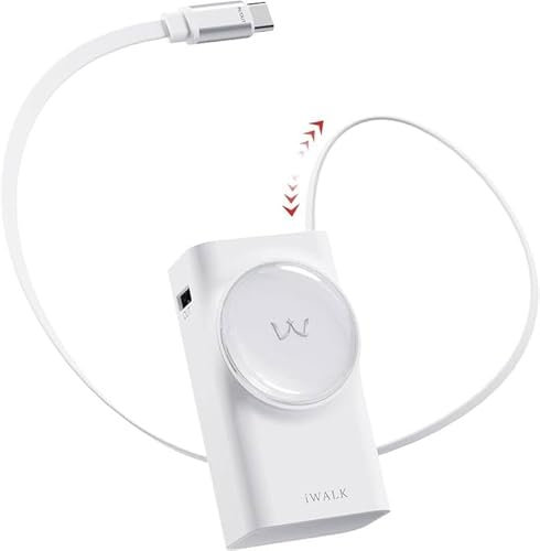 iWALK Powerbank mit einziehbarem 70cm USB-C Kabel,Power Bank 10000mAh PD 30W Schnellladen Tragbares Ladegerät,Externes Akkupack mit 3 Ausgängen für iPhone 16/15/14/13 /Pro/Pro Max,Samsung,Android,iPad