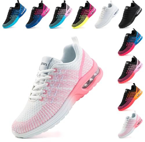 Chaussure de Sport Running Femme Basket Air Chaussures Course Casual Fitness Outdoor Tennis Jogging Sneakers Respirant Athlétique Mesh Rose 36