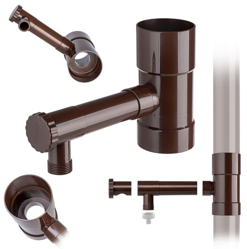 KADAX Raccolta di pioggia da 80 mm, raccogli acqua piovana per tubo di scarico, ladro con valvola integrata, raccoglitore d'acqua in plastica di alta qualità, ladro d'acqua (marrone)