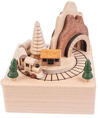 VOANZO Spieluhr Zug, Spieluhr aus Buchenholz mit Kanone in D-Dur, handgefertigtes Holzgeschenk zum Geburtstag, Valentinstag, Weihnachten, Heimdekoration