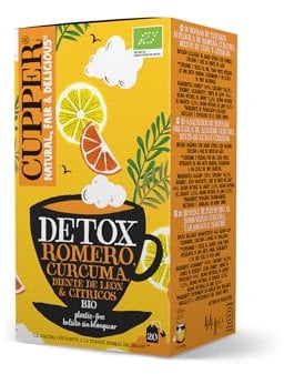 CUPPER - 20 Bolsitas De Infusiones Ecológicas Detox - Propiedades Depurativas Y Diuréticas - Contiene Romero, Cúrcuma y Cítricos - Apto Para Vegano