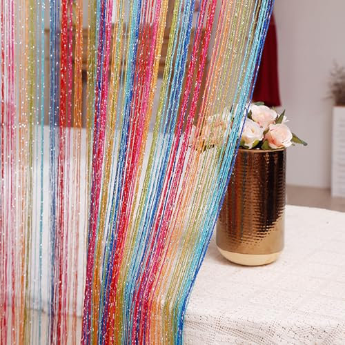 Helweet Fadenvorhang, Bunt, 100cm x 200cm, Geeignet für Fenster, Türen, Schlafzimmer, Wohnzimmer, Innenhof, Raumteiler, Beadenzug, Vorhang