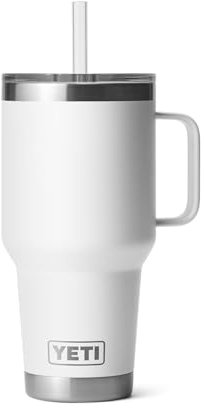 YETI Rambler Straw Mug, Stainless Steel Vacuum Insulated Mug with Stronghold Lid, White, 35 oz (1035 ml)
