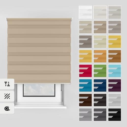 Estika Doppelrollo mit Bohren 75x220 cm Farbe: Sandstrand, Rollo Deckenmontage und Wandmontage Fenster rollos für innen, Jalousien Fenster, Tür Rollo