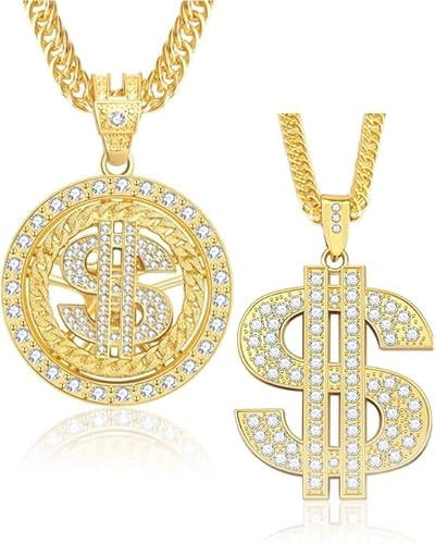 YUNHENTONG Hip Hop Schmuck,Rapper Accessoires,Dollar Kette,Kette Dollar Zeichen,80er 90er Jahre Herren Hip Hop Zubehör Halskette Pimp,Accessoire,Kostüm, Karneval,Mottoparty