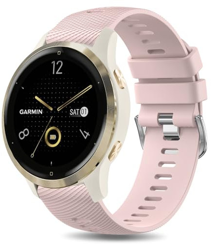 Vancle 18MM Bracelet Compatible pour Garmin Venu 3S/Venu 2S/Garmin Forerunner 265S/255S/255S Femme Homme, Silicone Bracelet pour Garmin Vivoactive 4S/Vivomove 3S (Rose, 18MM)