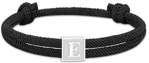 ZENGSING Verstellbares Paracord Armband Nautische Surf Armband mit Buchstaben Charme Seil Schnur Nautische Surf Armbänder Herren Geflochtene Armbänder für Männer Junge (Schwarz-E)