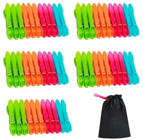 Parastar Clothes Pegs 60 Packs Pegs for Washing Line with Bag, Durable Spring, 4 Colors, Non-Slip
