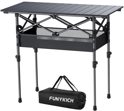 FUNYKICH Table Pliante Multifonction extérieur/Camping - 82x40cm (2 hauteurs: 44/70cm) en Aluminium Léger&Portable et Stable Capacité 45kg - Idéal pour Pique-Nique, Barbecue, Jardin - Noir