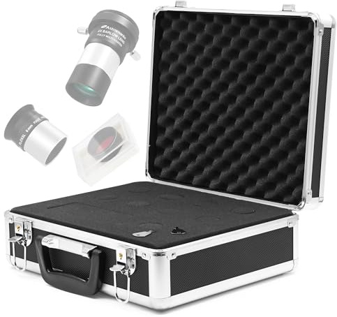 Astromania Teleskop-Zubehörtasche für 3,25 cm (1,25 Zoll) Teleskop-Okular, Filter, Barlowlinse, Diagonalspiegel und anderes Teleskop-Zubehör, Metall-Aluminium, stabile Tragetasche für bessere
