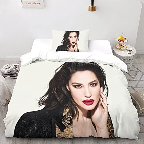 YINGA Monica Bellucci Bedding Set with Duvet Cover and Pillowcase, Microfiber, Beauty Actress Digital Print, Single 140 * 200CM