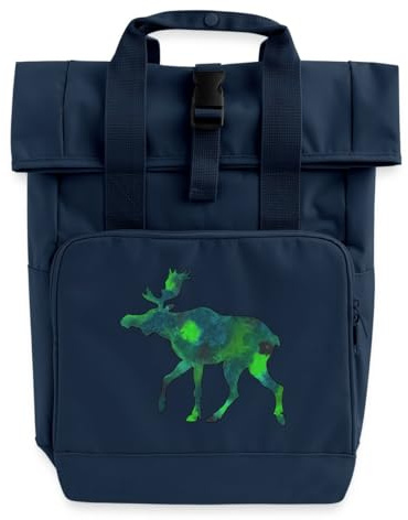 Spreadshirt Elch Aquarell Design Rolltop Rucksack mit zwei Griffen, One size, Navy