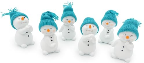 Geschenkestadl 6 Stück Schneemann Figuren türkis Mütze 12cm Weihnachten Deko Dekofigur Winterdeko