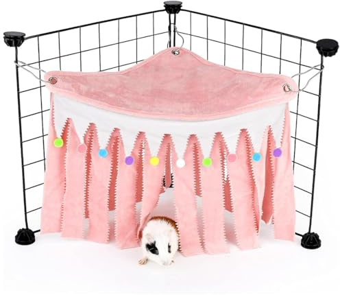 YUPZAR Cabane et Hamac pour Cochon d'Inde,Accessoires pour Petit Animal,Tente de Hamster,Cachette d'angle pour Cage d'animaux Domestiques(Rose)