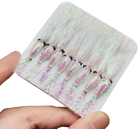 Qitewwrme 8Pc Bionics Crystal Flash Silk Shrimp Artificial Lures Fly Fishing Flies Saltwater Freshwater Bait Fishing for Bass Trout Salmon Hook Size #6
