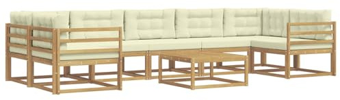 vidaXL Outdoor-Sofagarnitur mit Kissen 6 pcs Weiß und Creme, Outdoor-Sofa-Set, modernes modulares Design, Akazienholz-Gartenmöbel, Flexible Patio-Lounge