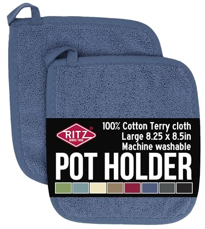 Ritz Frottee Topflappen & Hot Pad: unvergleichlich hitzebeständig, strapazierfähige 100% Baumwolle - ergonomisch geformt für optimalen Halt - Pflegeleicht maschinenwaschbar - 2er-Pack, Federal Blue