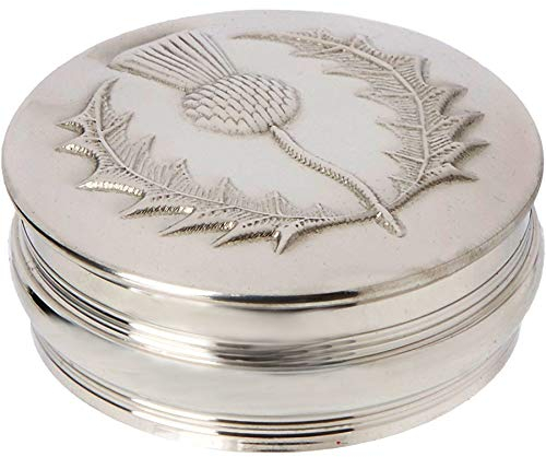 I LUV LTD Pewter Trinket Box Round with Embossed with Scottish Thistle Design on Lid 50mm
