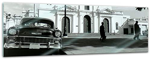 Glasbild - Oldtimer on Kuba - 90 x 30 cm - Deko Glas - Wandbild aus Glas - Bild auf Glas - Moderne Glasbilder - Glasfoto - Echtglas - kein Acryl - Handmade