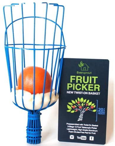 Eversprout Twist-On Fruit Picker Basket | Twists onto Standard Threaded Pole (3/4'' Acme) | Fruit Harvester Attachment (Head Only, Pole Not Included)