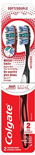 Colgate 360 Advanced Optic White Toothbrush, Soft, 2 Count