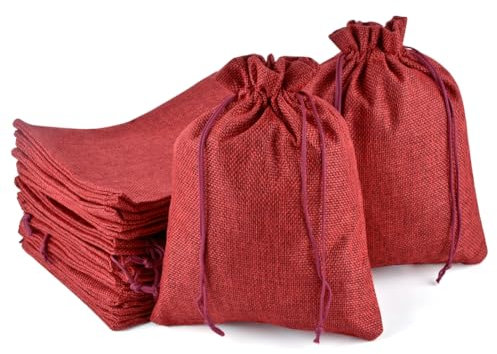 PLECUPE 20 Stück jutesäckchen, Jutebeutel 20x30 cm(7.9x11.8 Zoll), Geschenktüten, Jutesäckchen mit Kordelzug, Leinenbeutel für Weihnachte Hochzeit Gunst Süßigkeiten Geschenktüte Schmuck Party, Weinrot