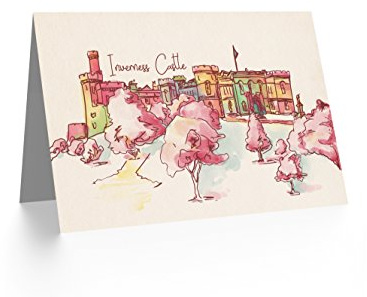 Wee Blue Coo Inverness Castle Highland Scotland Scottish Watercolour Greetings Card