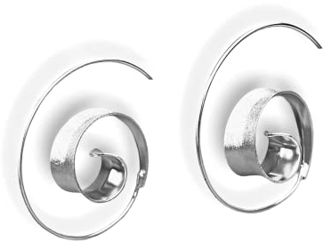 MadamLili - Ohrringe Spirale Hängend - 925 Sterling Silber - 4cm Groß - Handgebürstet Matt - Boho Hippie Ohrhänger mit Geschenkbox - Handgefertigt - Exklusive Schmuckbox