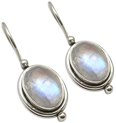 SilverStarJewel 925 Cabochon Regenbogen Mondstein Handarbeit Ohrringe aus massivem Silber 2,5 cm