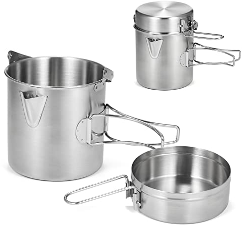 Lixada Camping Cooking Kettle 1L Stainless Steel Cookware Pot with Foldable Handle for Outdoor Camping Backpacking Picnic Hiking