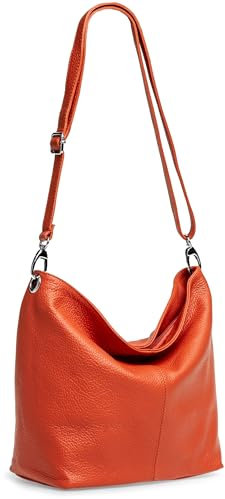Caspar Klassisch Elegante Leder Handtasche Damen Tasche mit verstellbarem Schultergurt - PREMIUM LINE - Modell No.803 - Made in Italy, Farbe:rost (orange), Accessoires:One Size