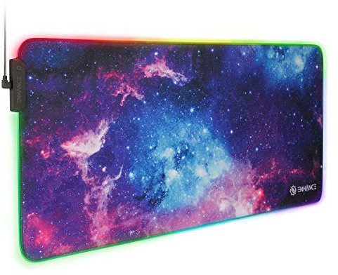 ENHANCE Extra Großes Mauspad XXL LED Gaming - Gaming Mauspad, Tischmatte Mit 7 RGB Farben, 3 Modi, Intelligente Steuerung, Wasserfeste Oberfläche - (Galaxy) - Verlängert - 80.01 x 35.56 cm