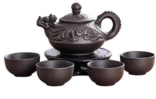 Hotaden 1set Tetera de cerámica de Arcilla púrpura Establece Juego de té 1 Tetera y 4 Tazas Hechas a Mano Zisha Conjunto